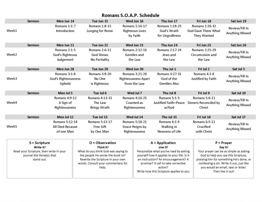 Image of Romans SOAP Schedule