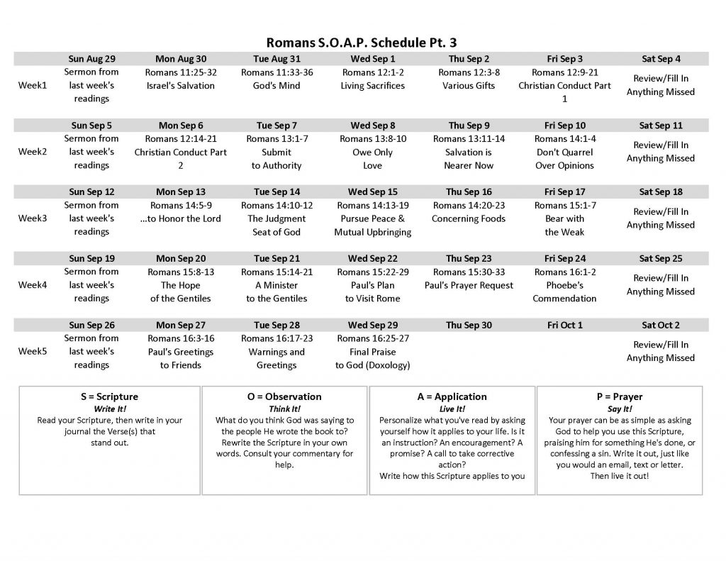 Image of Romans SOAP Schedule part 3