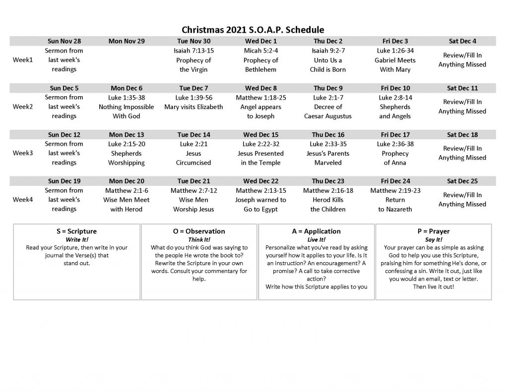 Image of Christmas 2021 SOAP Schedule